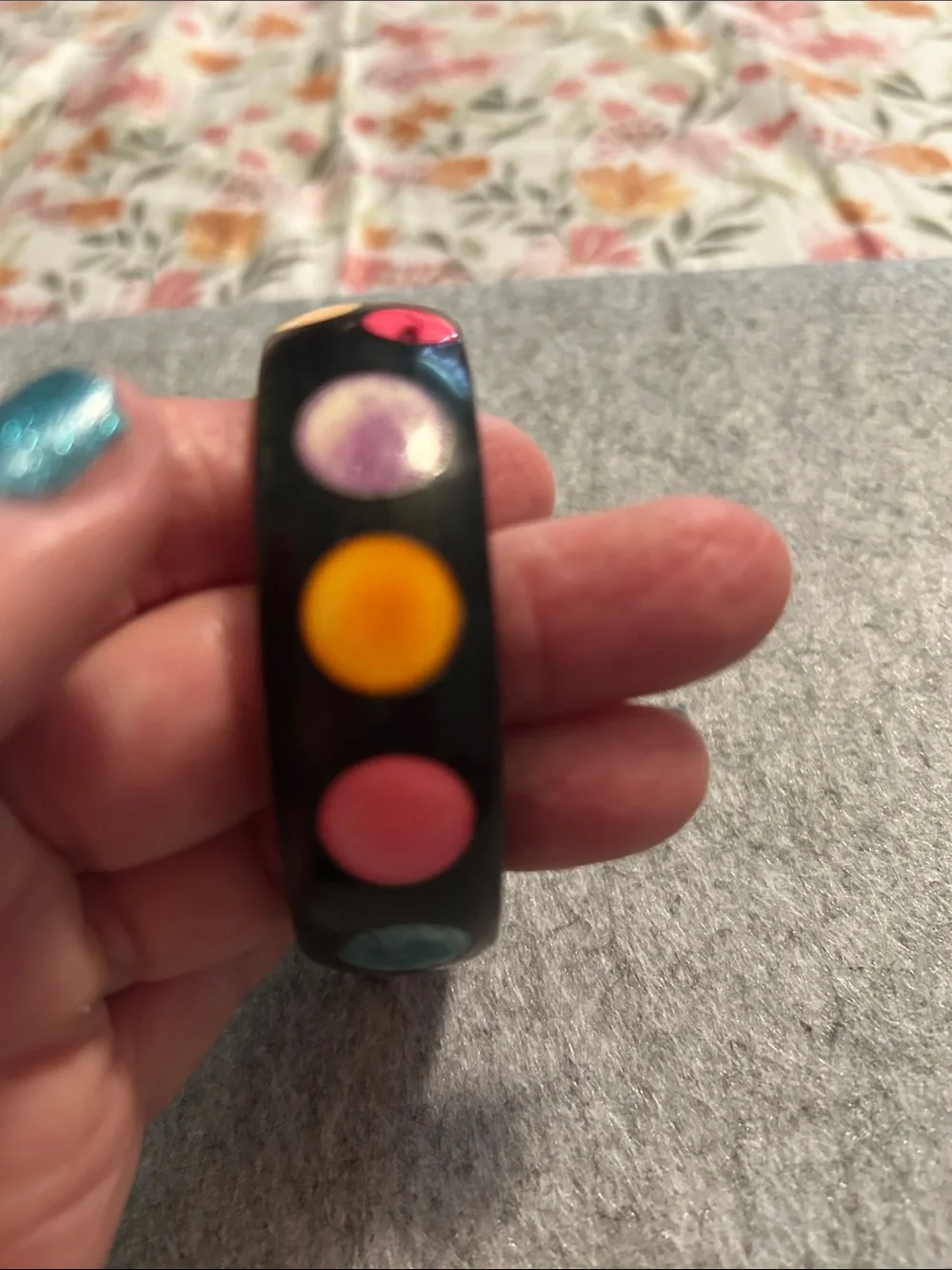 Vintage Black Bangle Bracelet with Multicolor Polka Dots